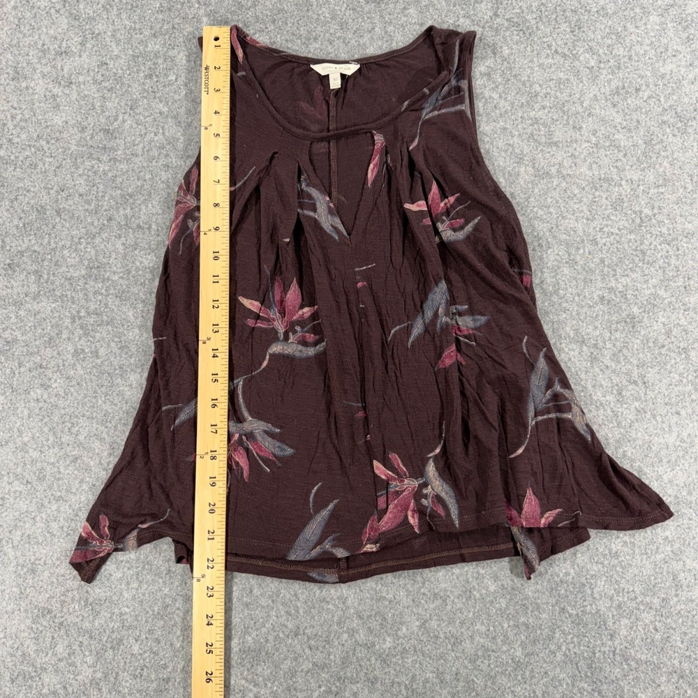Lucky Brand Womens XS Burgundy Floral Pleated Keyhole Sleeveless Tank Top Slub - Picture 3 of 5